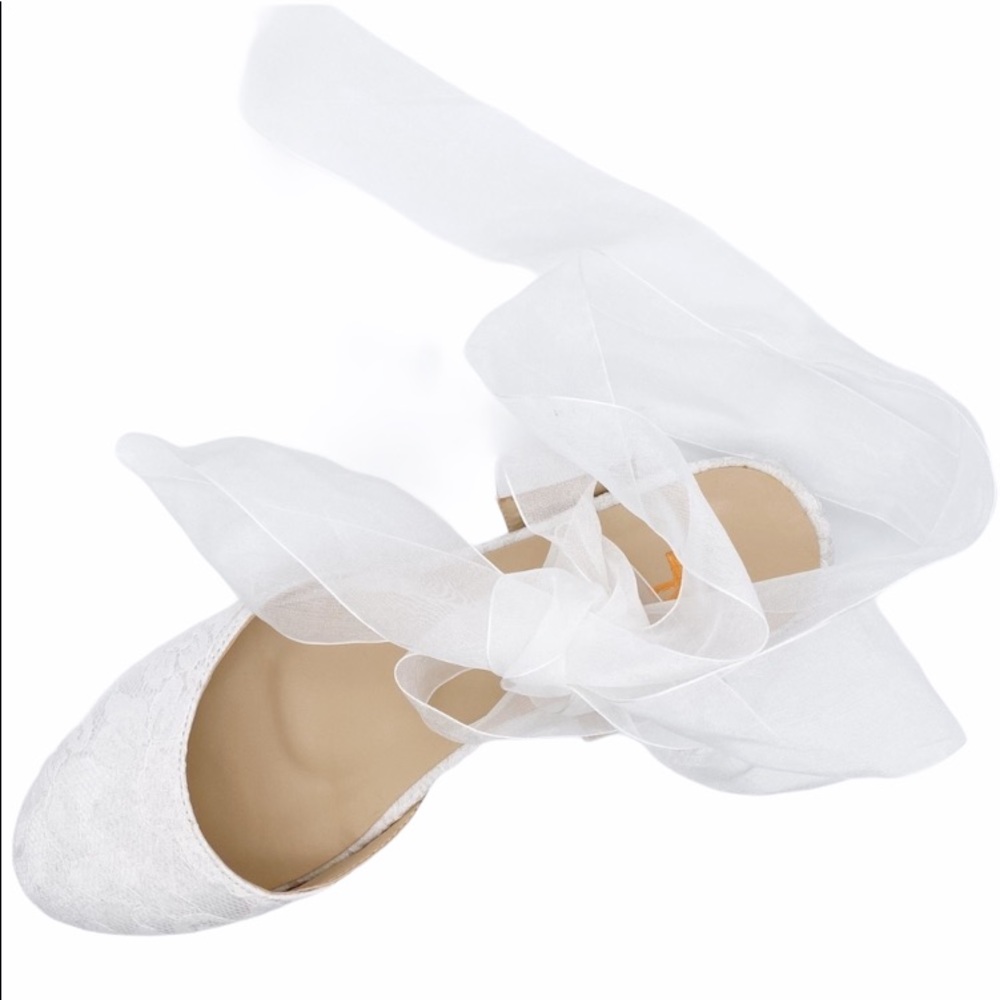 •SOLD• FSJ white lace up ballet flats - Picture 1 of 5